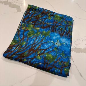 Rectangular Silk Scarf Head Wrap Forest Trees Earth Vibrant Colorful Nature